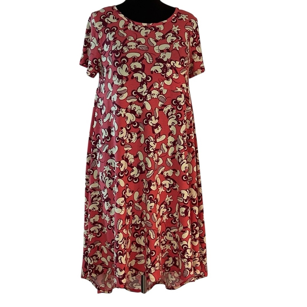 New LuLaRoe Disney Carly Dress Size M Vintage Mickey Mouse Pink White 10-12